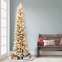 6.5ft. Pre-Lit Flocked Pine Pencil Artificial Tree, Warm White LED Lights