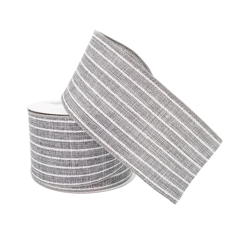 2.5" x 25ft. Faux Linen Wired Pinstripe Ribbon by Celebrate It™ Décor
