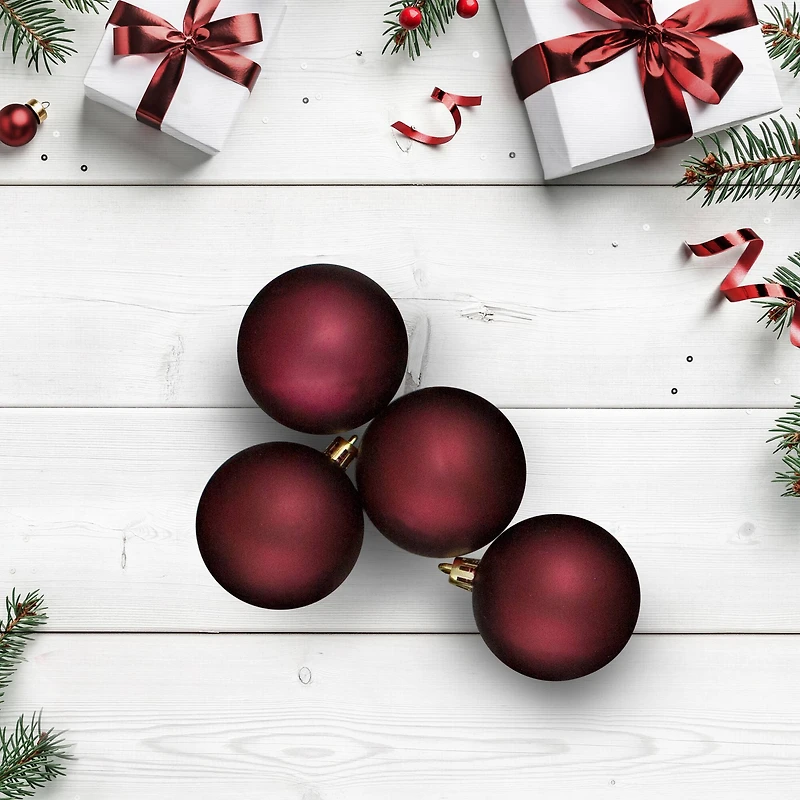 60ct Matte Burgundy Red Shatterproof Ball Ornaments