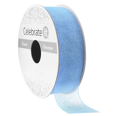 7/8" x 5yd. Blue Sheer Glitter Ribbon by Celebrate It® Classic