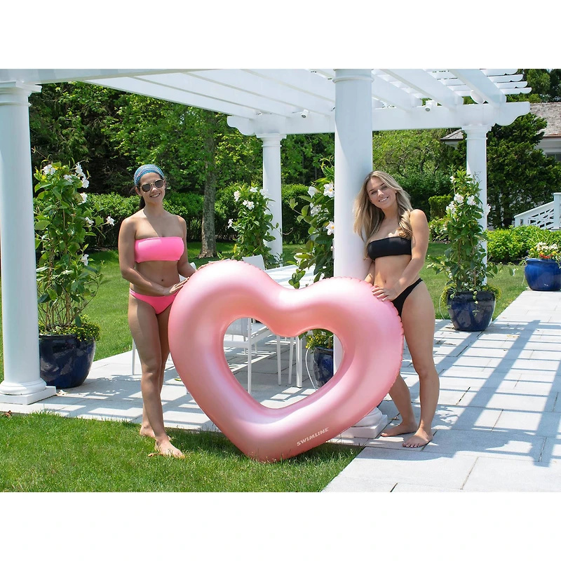 Swimline 5.5ft. Pink Metallic Heart Shaped Inner Tube Swimming Pool Float
