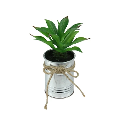 5" Tropical Green Artificial Foliage in Tin Planter