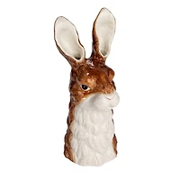 Hello Honey® 11.75" Brown & White Hand-Painted Decorative Stoneware Rabbit Vase