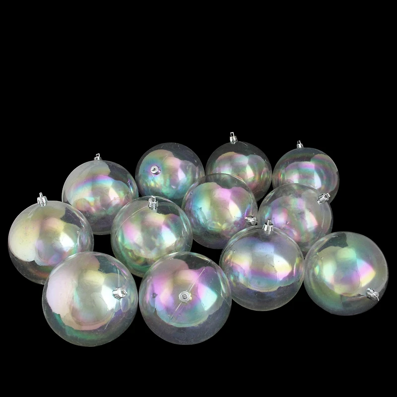 12ct. 4" Clear Iridescent Shatterproof Shiny Christmas Ball Ornaments