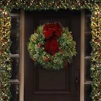 Haute Decor 30" Pre-Lit Berry & Pinecone Classic Christmas Wreath, Warm White LED Lights