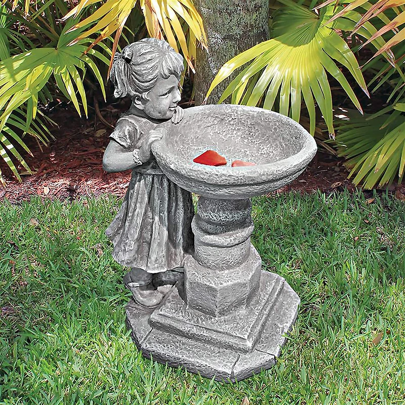 Design Toscano 17" Georgina's Garden Gaze Child at Birdbath Statue