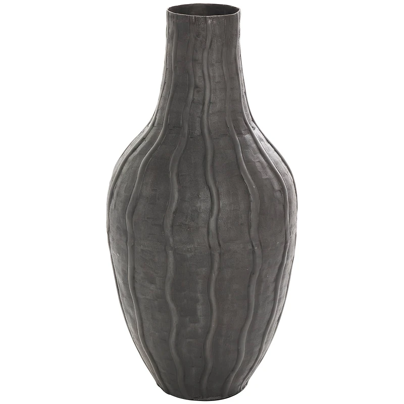 16" Black Metal Snakeskin Inspired Vase with Dimensional Wavy Accents