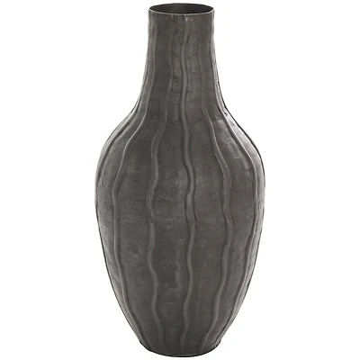 16" Black Metal Snakeskin Inspired Vase with Dimensional Wavy Accents