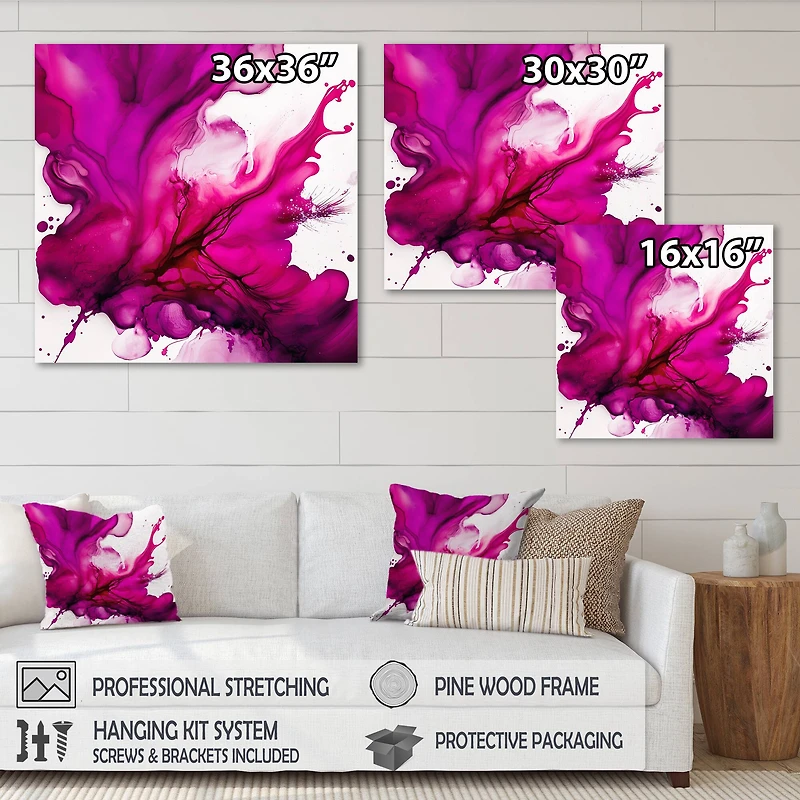 Designart "Ancient Mystery In Viva Magenta II" Abstract Liquid Ink Canvas Wall Art