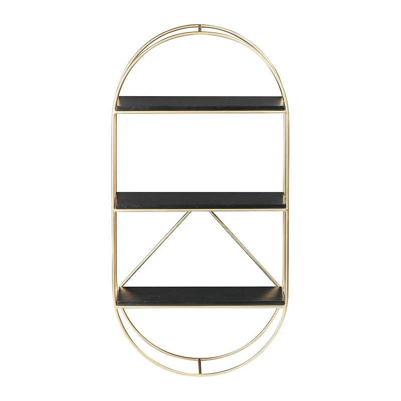 Hello Honey® Metal & Wood Gold Oval Wall Shelf