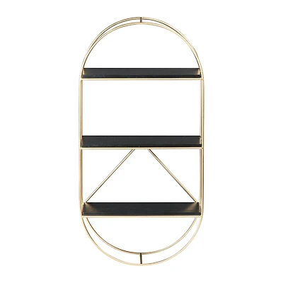 Hello Honey® Metal & Wood Gold Oval Wall Shelf