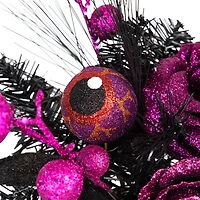 12" Black Witch's Boot with Purple Glittered Roses Halloween Decoration