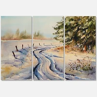 Designart - Snowy Winter Forest Landscape Country Road In Snow