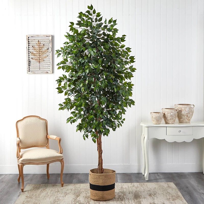 8ft. Ficus Artificial Tree in Handmade Natural Cotton Planter