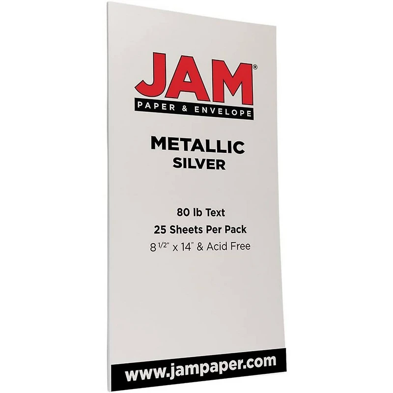 JAM Paper Silver Stardream Metallic 8.5" x 14" 80lb. Legal Paper, 25 Sheets
