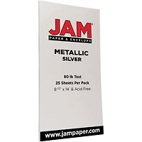 JAM Paper Silver Stardream Metallic 8.5" x 14" 80lb. Legal Paper, 25 Sheets
