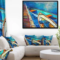 Designart - Boats and Pier in Blue Shade