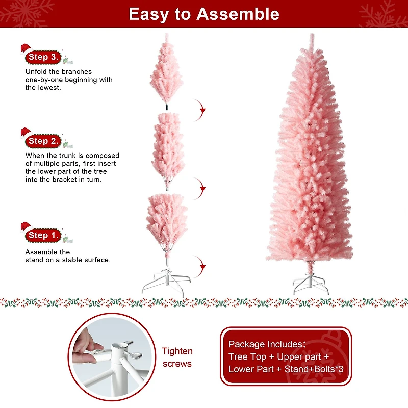 7.5ft. Unlit Pink Pencil Tinsel Artificial Christmas Tree