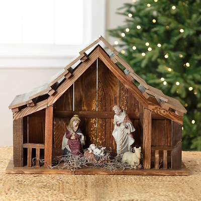 Wooden Nativity Stable with Railing  - 20.25"