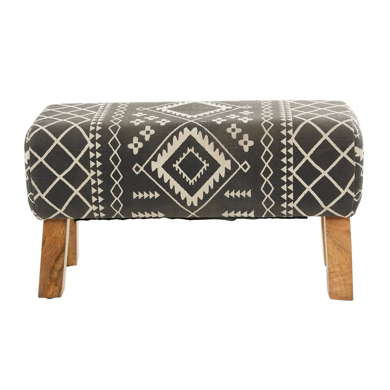33" Black Wood Tribal Bench with Wood Legs
