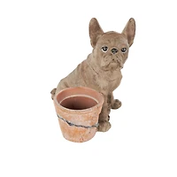 11" Textured Brown Dog Planter with Antique Pot