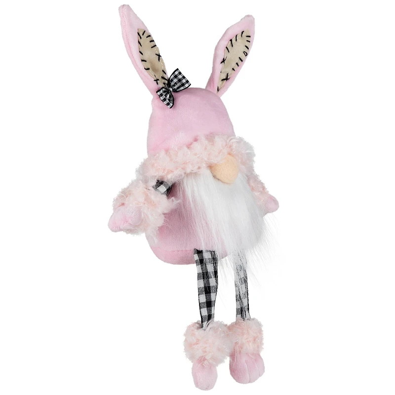 12" Pink Bunny Ears Sitting Easter Gnome with Dangling Legs
