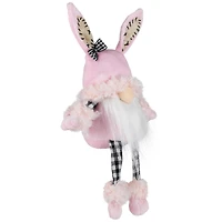 12" Pink Bunny Ears Sitting Easter Gnome with Dangling Legs