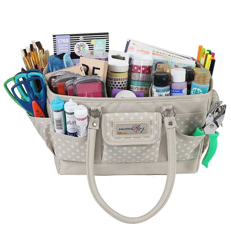 Everything Mary Tan Dot Deluxe Store & Tote Craft Organizer