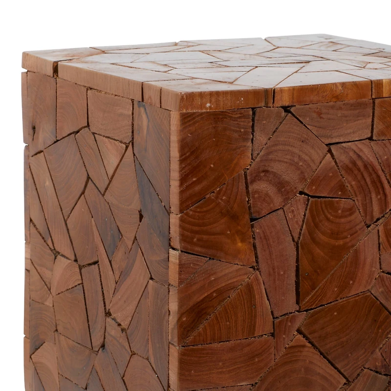 Brown Teak Wood Contemporary Accent Table 16" x 12" x 12"