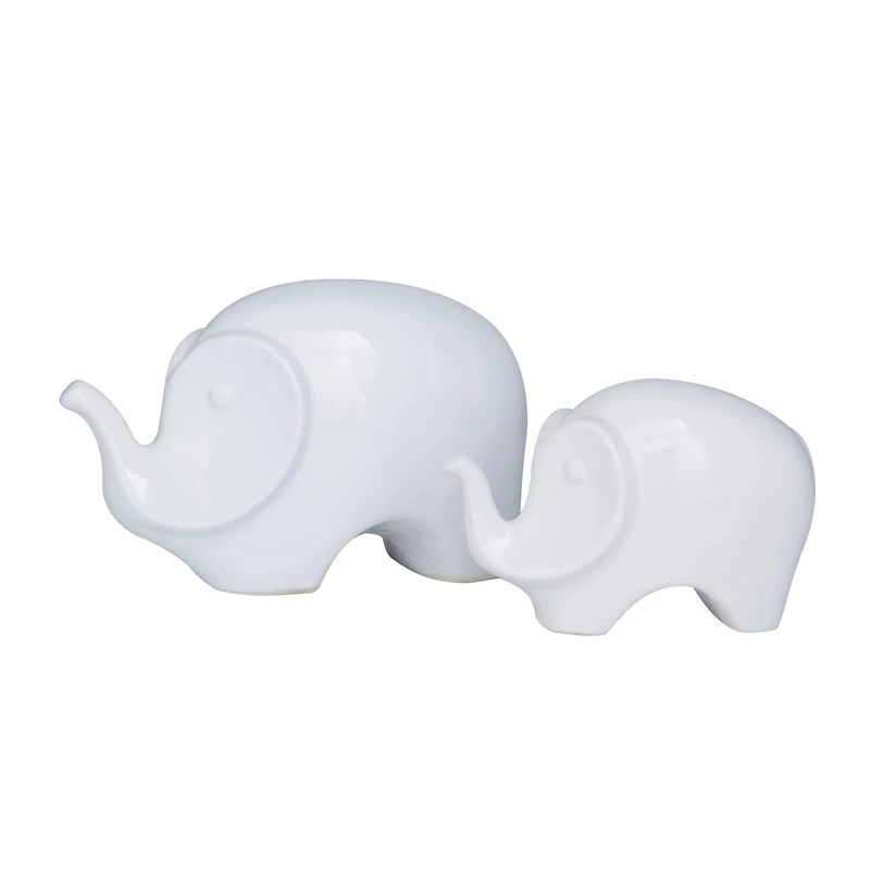 Set of 2 White Stoneware Contemporary Sculpture, 7", 6"