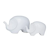 Set of 2 White Stoneware Contemporary Sculpture, 7", 6"