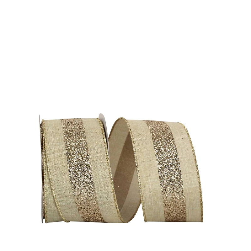 JAM Paper 2.5" x 10yd. Natural & Gold Wired Glitter Grand Center Stripe Linen Fabric