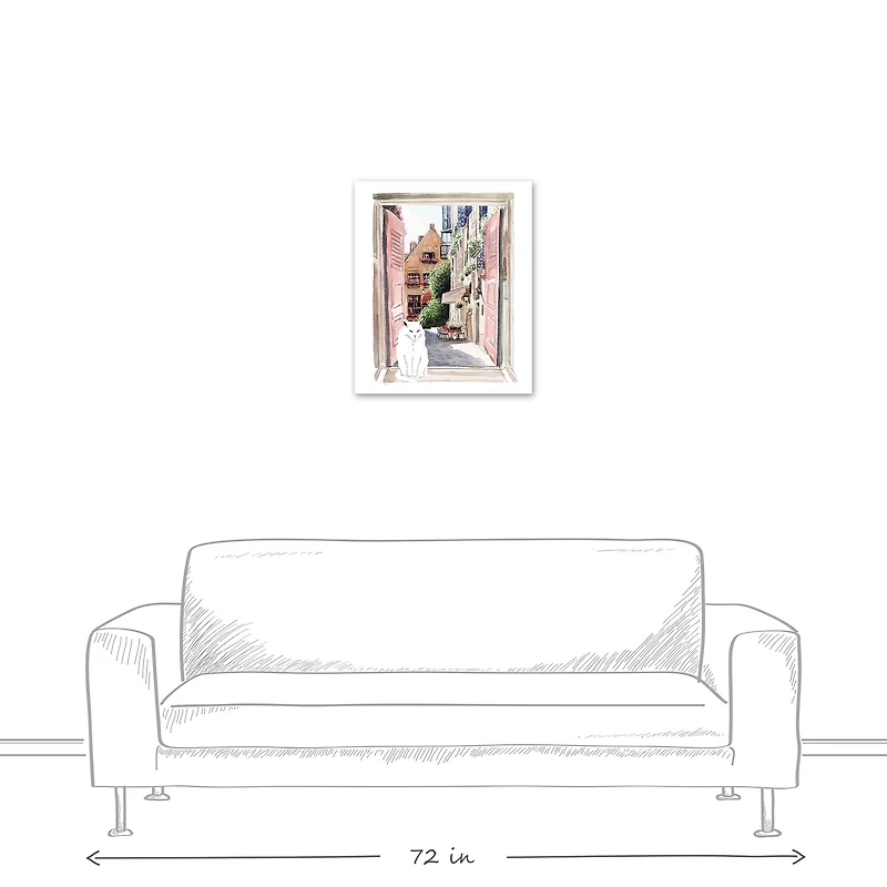 Street View Window With Cat Canvas Wall Art