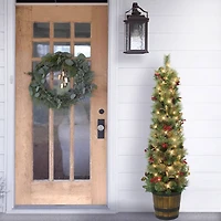 5ft. Pre-Lit Potted Glitter Artificial Tree, Clear Lights