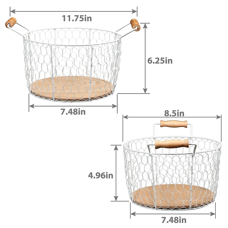 6" Chicken Wire Basket with Wood Look Base