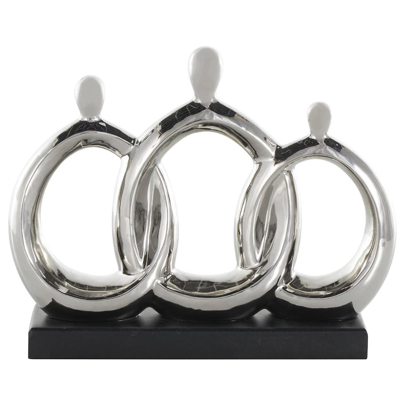 12" Silver Abstract Family Figures Decorative Sculpture with Black Rectangular Base
