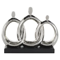 12" Silver Abstract Family Figures Decorative Sculpture with Black Rectangular Base