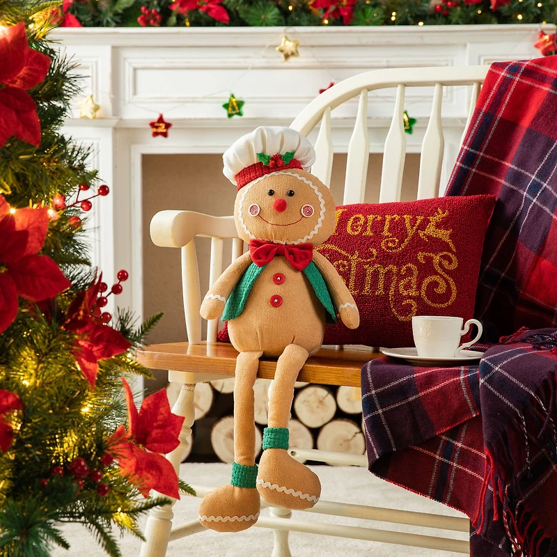 Glitzhome® 25" Fabric Christmas Gingerbread Man Shelf Sitter