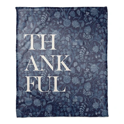 Thankful Blue Floral Coral Fleece Blanket