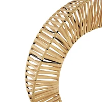 15.5" Brown Rattan Abstract Handmade Mobius Strip Inspired Sculpture with White Marble Base