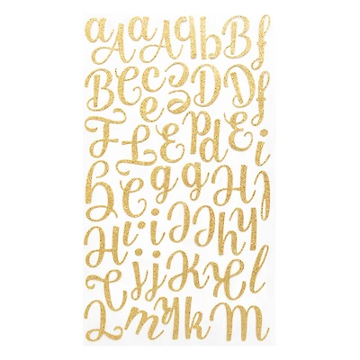 12 Pack: Gold Glitter Script Alphabet Stickers by Recollections™
