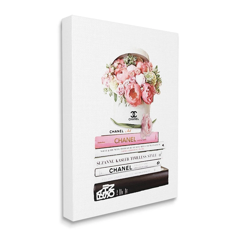 Stupell Industries Pink Florals in Hat Box Glam Fashion Books Canvas Wall Art