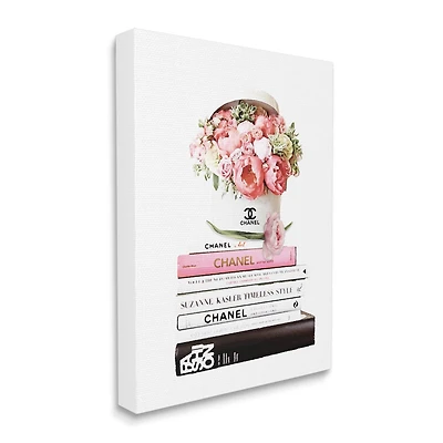 Stupell Industries Pink Florals in Hat Box Glam Fashion Books Canvas Wall Art