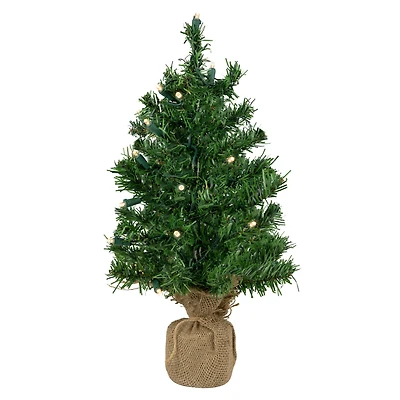18" Pre-Lit Pine Artificial Christmas Tree in Burlap, Clear LED Lights