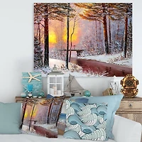 Designart Christmas Forest with River & Trees IV Traditional Canvas Wall Art