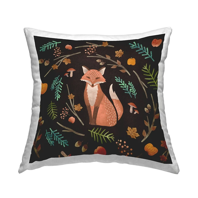 Stupell Industries Fall Botanical Leaves Red Fox Throw Pillow
