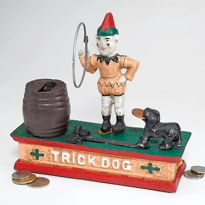 Design Toscano 7" Circus Clown & Trick Dog Authentic Foundry Iron Mechanical Bank