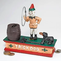 Design Toscano 7" Circus Clown & Trick Dog Authentic Foundry Iron Mechanical Bank
