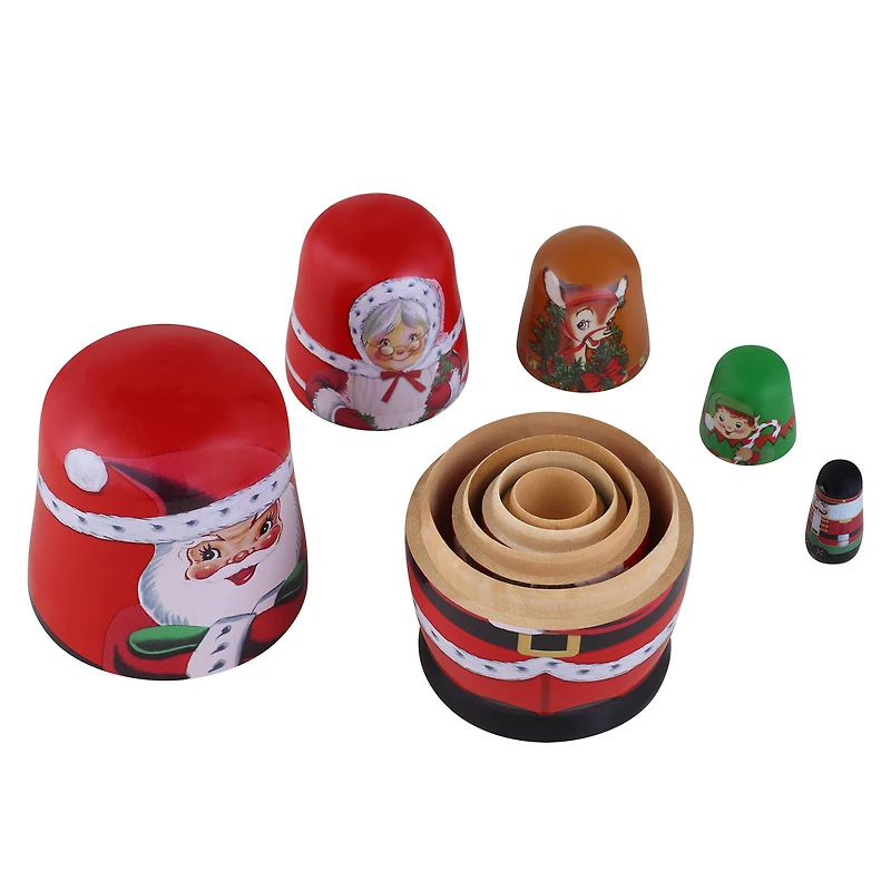 Mr. Christmas Santa & North Pole Pals Nesting Wood Figures Set