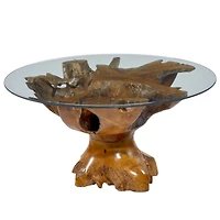 36" Brown Teak Wood Rustic Coffee Table